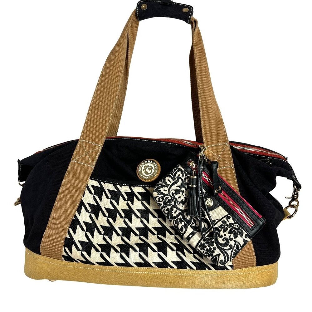 Spartina 449 Stoddard Cargo Duffle Bag Weekender Linen Leather + Wristlet